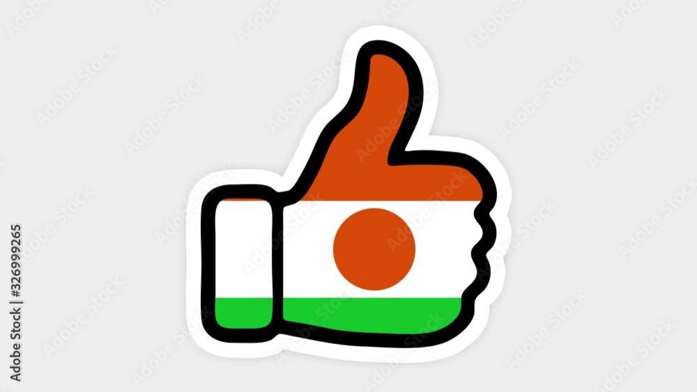 Drawing, animation is in form of like, heart, chat, thumb up with the image of Niger flag . White background Drawing, animation is in form of like, heart, chat, thumb up with the image of Niger flag . White background