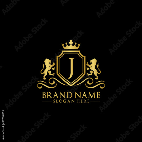 Lion Logo with Letter in Royal Shield Vector Logo