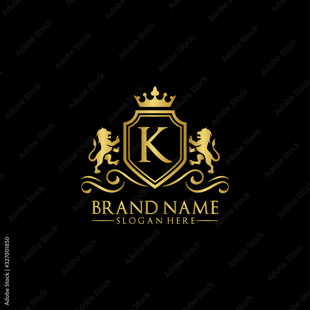 Lion Logo with Letter in Royal Shield Vector Logo Stock Vector | Adobe ...