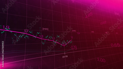 Financial graph showing statistics, prices falling, stock market crash, crisis, inflation rate. Electronic chart with stock market fluctuations abstract concept.