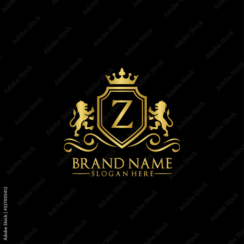 Lion Logo with Letter in Royal Shield Vector Logo Lion Logo with Letter in Royal Shield Vector Logo
