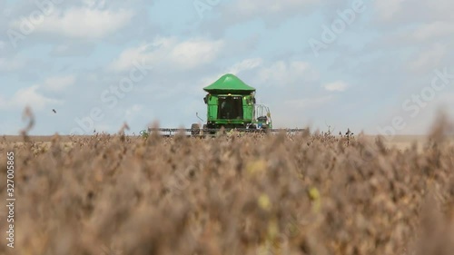 Correntina, Bahia, Brazil, February 26, 2020: Agriculture, grain harvest, high-yield soybeans, blue sky - Agribusiness. photo