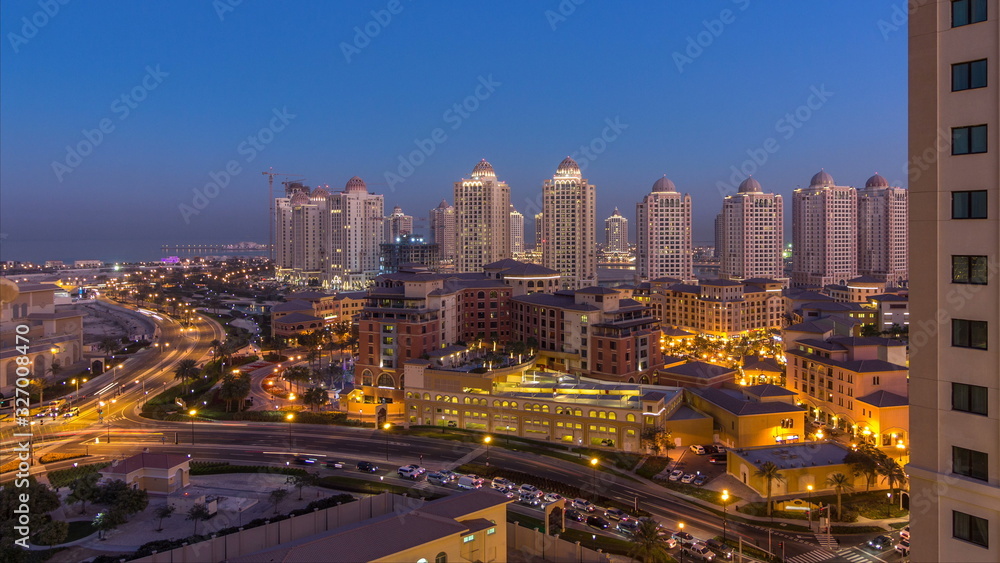 Evening at the Pearl-Qatar day to night timelapse from top. Evening at the Pearl-Qatar day to night timelapse from top.