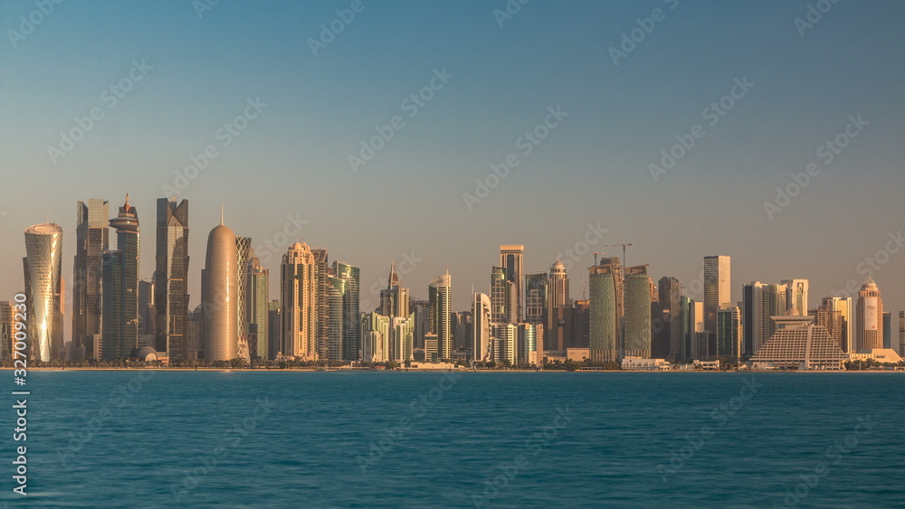Skyline of Doha timelapse in Qatar in the very early morning Skyline of Doha timelapse in Qatar in the very early morning