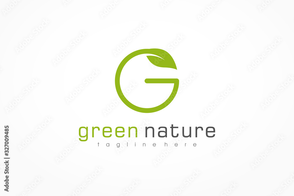 Obraz premium Circular Line Letter G Logo. Leaf Icon Nature Symbol. Flat Vector Logo Design Template Element.
