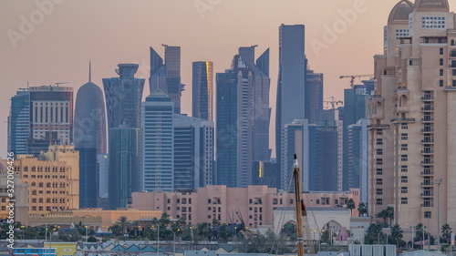 View from Katara Beach timelapse in Doha  Qatar  towards the West Bay and city center