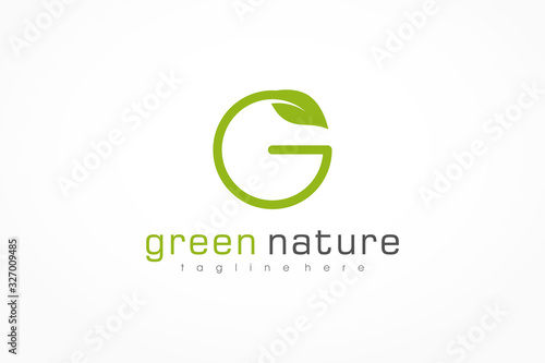 Circular Line Letter G Logo. Leaf Icon Nature Symbol. Flat Vector Logo Design Template Element.