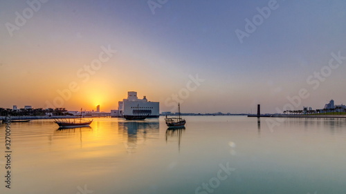 Sunset near Museum of Islamic Art in Doha timelapse, Qatar