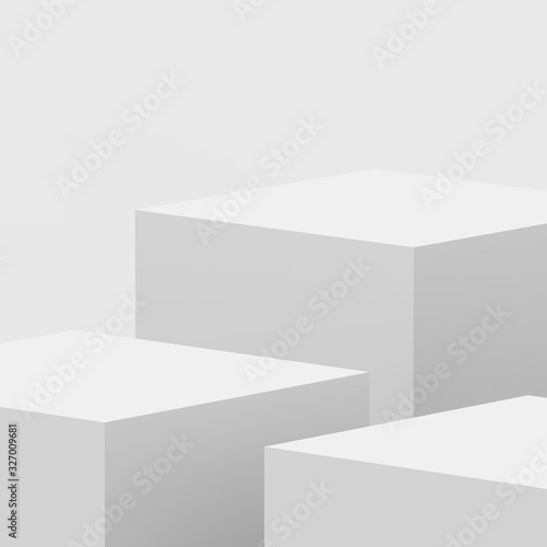 3d gray white cube and box podium .. minimal scene studio background. Abstract 3d geometric shape object illustration render. Display for online business product. © Mama pig