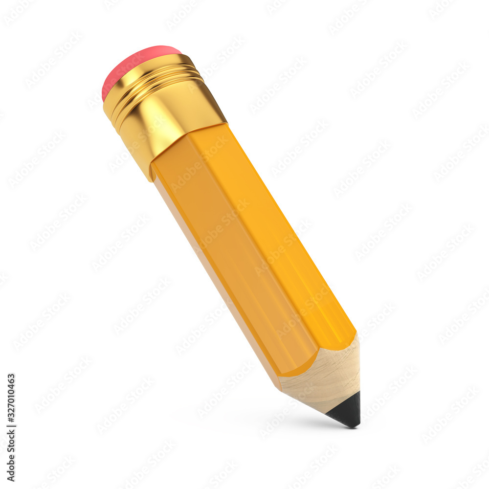 Small Short Cartoon Yellow Pencil with Rubber Eraser. 3d Rendering Small Short Cartoon Yellow Pencil with Rubber Eraser. 3d Rendering