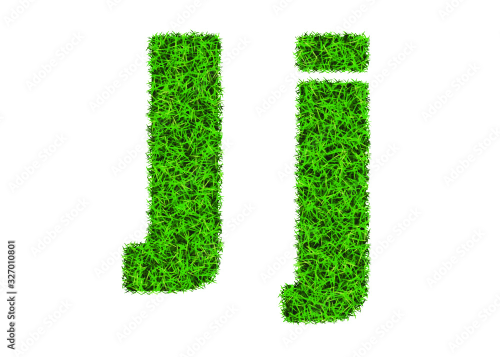 Green grass font. The letter J. Lawn texture alphabet on white background. Green grass font. The letter J. Lawn texture alphabet on white background.