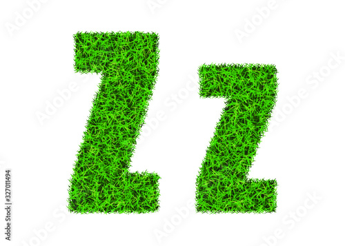 Green grass font. The letter Z. Lawn texture alphabet on white background.