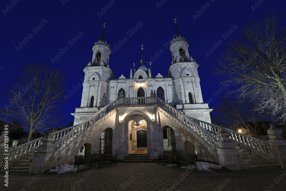 Night view of the Church of the Vladimir Icon of the Mother of God. Manor Bykovo. Moscow Region, Russia