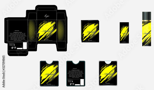 Packaging design, luxury perfume box,  pocket perfume and deo design template and mock up box. Illustration vector.