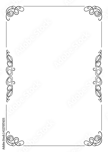 Vector Filigree Frame, Calligraphic Design Element, Black and White Background.
