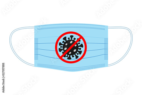 Medical face mask with stop coronavirus sign, antiviral defense sign, caution coronavirus, public health risks, coronavirus danger. Concept of a coronavirus outbreak, viruses, disease. Vector image