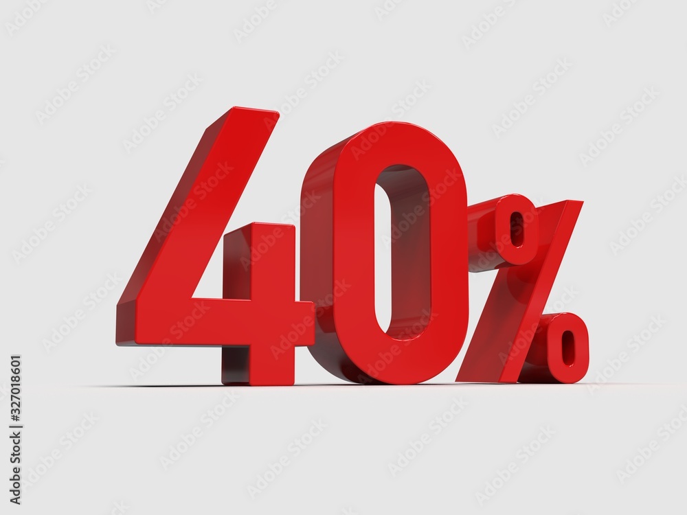 Red 40% Percent Discount 3d Sign on Light Background Red 40% Percent Discount 3d Sign on Light Background