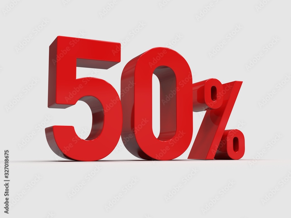 Red 50% Percent Discount 3d Sign on Light Background Red 50% Percent Discount 3d Sign on Light Background