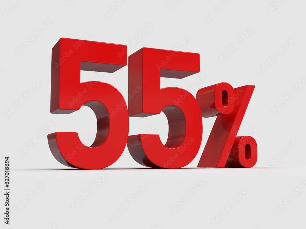 Red 55% Percent Discount 3d Sign on Light Background Red 55% Percent Discount 3d Sign on Light Background