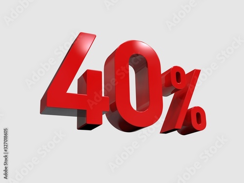 Red 40% Percent Discount 3d Sign on Light Background