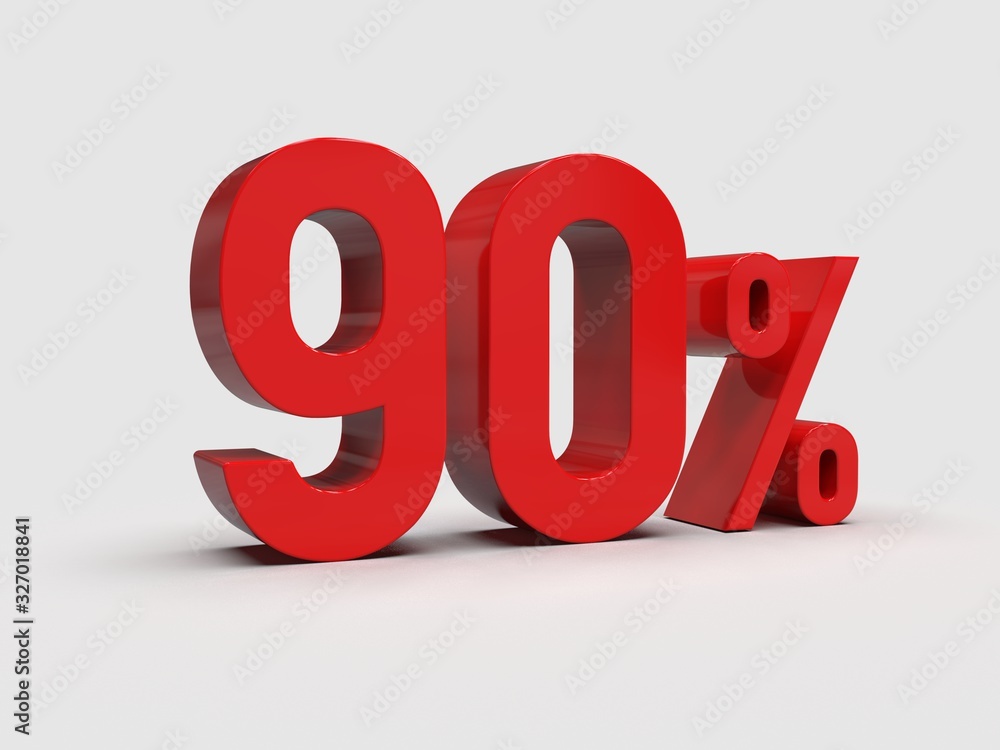 Red 90% Percent Discount 3d Sign on White Background Red 90% Percent Discount 3d Sign on White Background