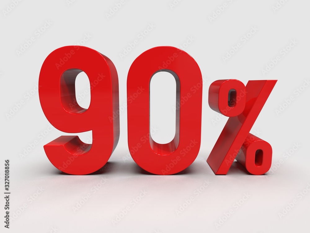 Red 90% Percent Discount 3d Sign on White Background Red 90% Percent Discount 3d Sign on White Background