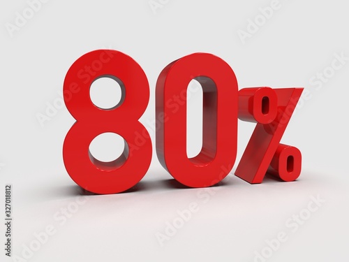 3d Render: Red 80% Percent Discount 3d Sign on Light Background, Special Offer 80% Discount Tag, Sale Up to 80 Percent Off, Eighty Percent Letters Sale Symbol, Special Offer Label, Sticker, Tag