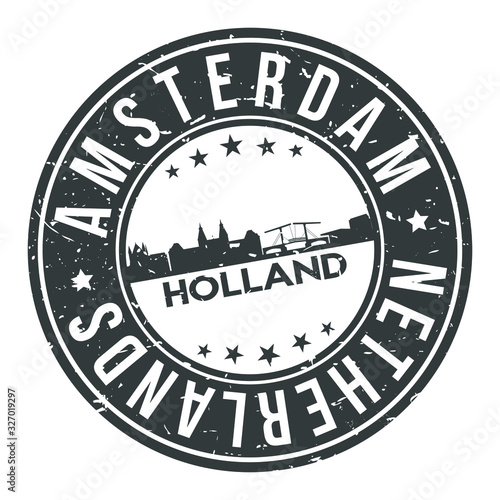 Amsterdam Holland Netherlands Europa Stamp. Logo Icon Symbol Design Skyline City Vector.