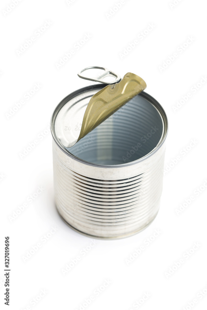 Opened metal tin can, isolated on white background Opened metal tin can, isolated on white background