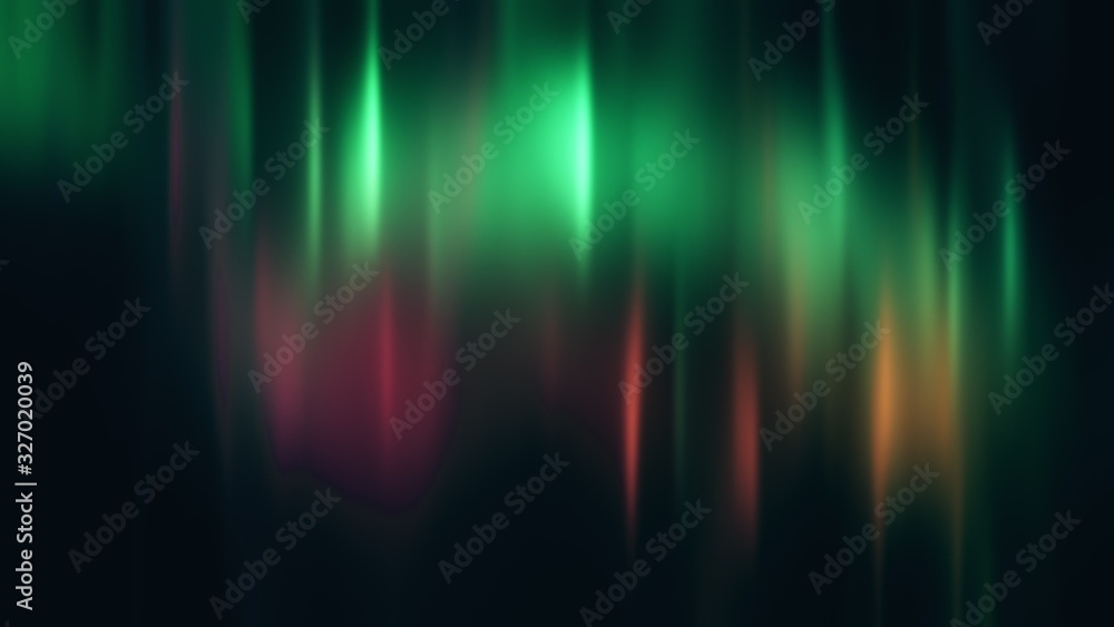Realistic Aurora Borealis or Northern lights. Bright and beautiful green and pink polar light curtains on black background. 3D illustration overlay with alpha channel matte for compositing