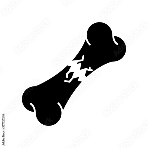 Broken bone black glyph icon. Impacted, traverse fracture. Accident. Hurt body part. Trauma treatment. Healthcare. Medical condition. Silhouette symbol on white space. Vector isolated illustration