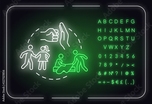 Not be imposed neon light concept icon. Giving friend space. Possession and jealousy idea. Outer glowing sign with alphabet, numbers and symbols. Vector isolated RGB color illustration
