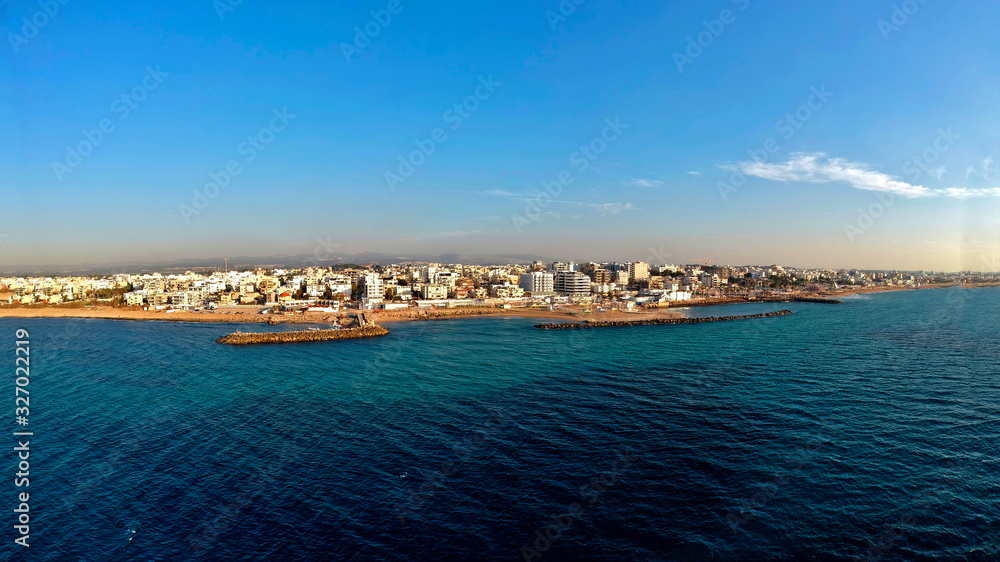 Areal shot of Nahariya from the sea 