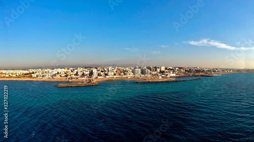 Areal shot of Nahariya from the sea 