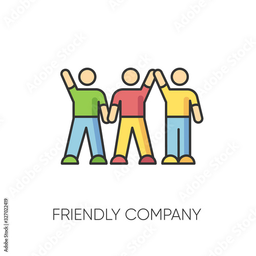 Friendly company RGB color icon. Friendship, social communication, fellowship symbol. Unity and togetherness. Cheerful best friends group spend time together. Isolated vector illustration
