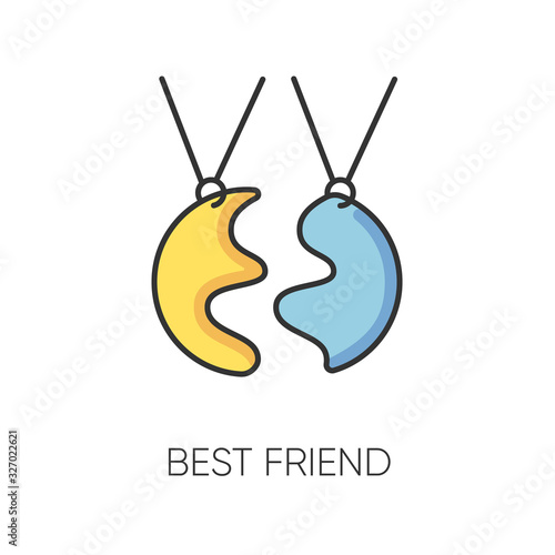 Best friend RGB color icon. Strong interpersonal bond, emotional affection friendship symbol. Traditional friendly relationship accessory. BFF charm, necklace isolated vector illustration