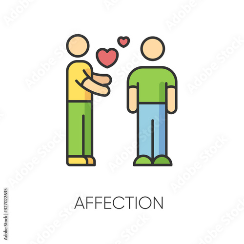 Affection RGB color icon. Romantic feelings, love, amorous relationship, interpersonal sympathy. Valentine day symbol. Emotional attachment, passionate romance. Isolated vector illustration