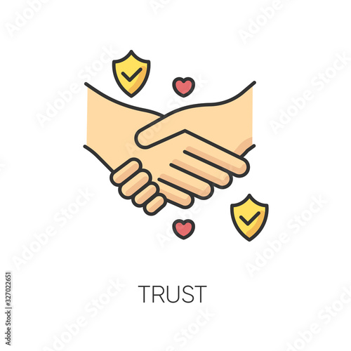 Trust RGB color icon. Strong friendship, reliable partnership and credence symbol. Trustworthy business, truthful interpersonal relationship. Handshake isolated vector illustration