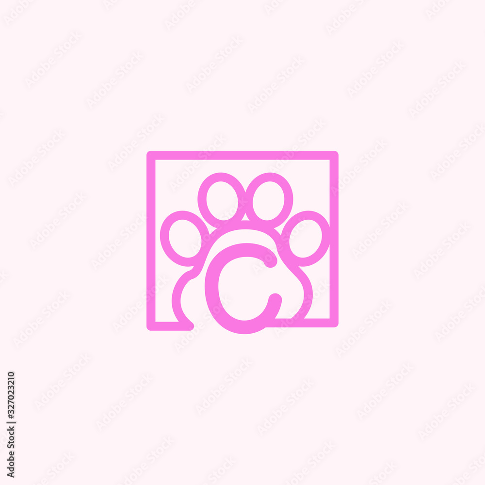 logo dog paw with letter c vector design