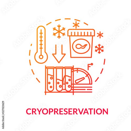 Cryopreservation red concept icon. Female cell donation. Male reproduction. Semen donor. Reproductive technology idea thin line illustration. Vector isolated outline RGB color drawing