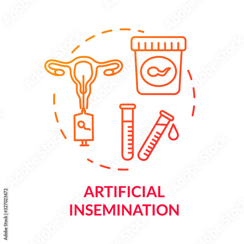 Artificial insemination red concept icon. Alternative pregnancy. Aid for female infertility. Reproductive technology idea thin line illustration. Vector isolated outline RGB color drawing