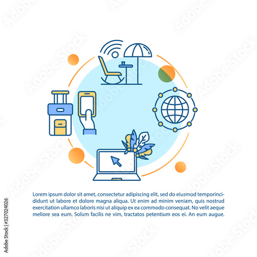 Free and paid Internet concept icon with text. Hotel and inflight Wi-fi, roaming, network coverage. PPT page vector template. Brochure, magazine, booklet design element with linear illustrations