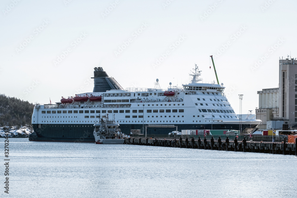 Cruise ship anchored at harbor