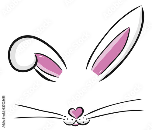 Easter bunny cute vector illustration drawn by hand. Bunny face, ears and tiny muzzle with whiskers isolated on white background