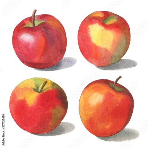 Set of watercolor apples. Isolated over white background. 