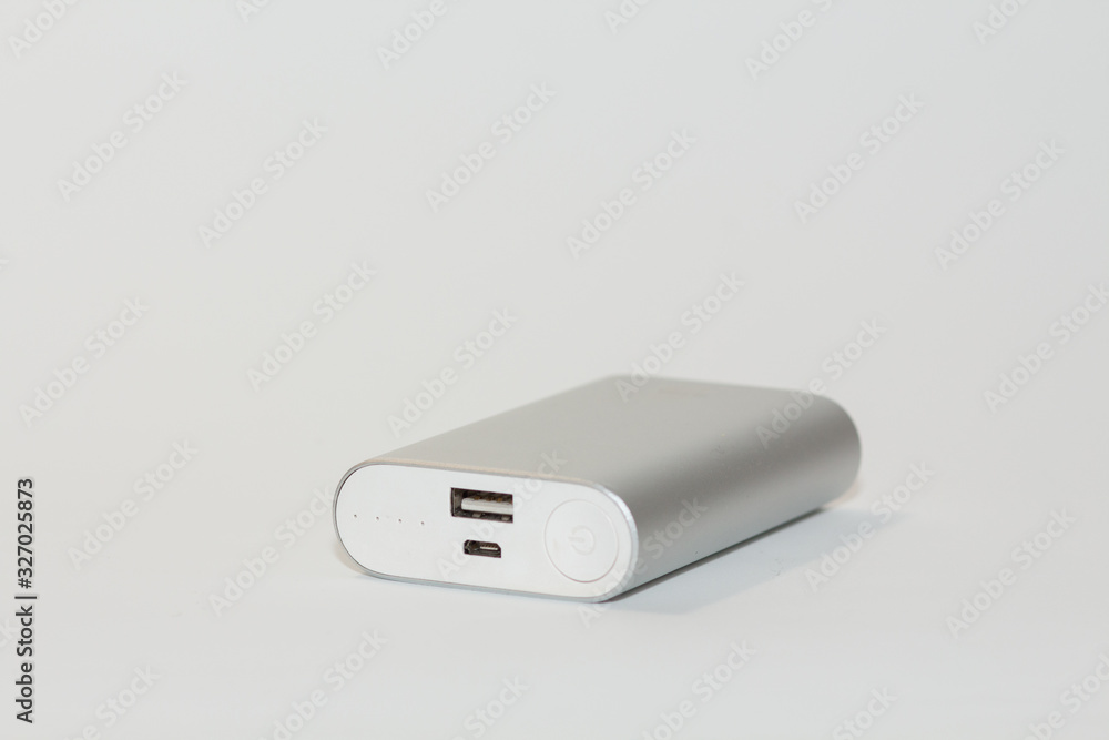 gray power bank on a white background gray power bank on a white background