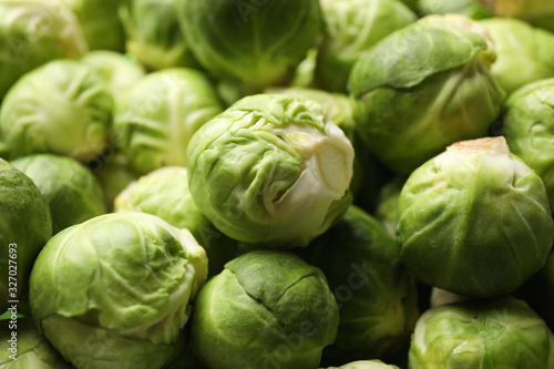 Fresh green brussels sprout texture background, close up