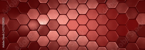 tło srebrno czerwone tekstura hexagon z refleksami światła. 3d rendering