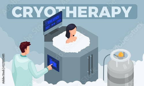 Vector illustration of a modern medicinal cryotherapy procedure