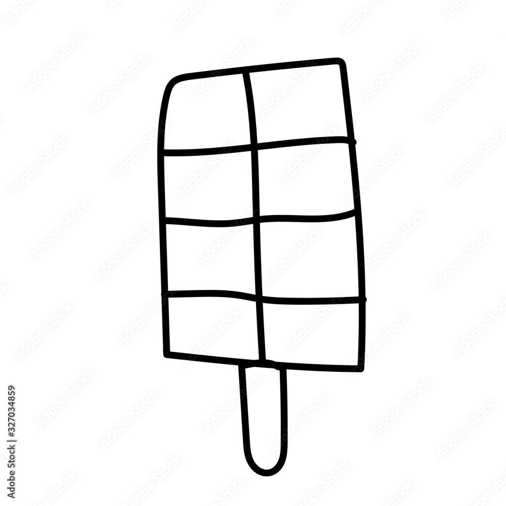 Vector one ice cream. Summer illustration of dessert doodle black line. Design for menu, packaging, wrapping paper, web, coloring, postcards, social media, poster, banner, polygraphy. Vector one ice cream. Summer illustration of dessert doodle black line. Design for menu, packaging, wrapping paper, web, coloring, postcards, social media, poster, banner, polygraphy.